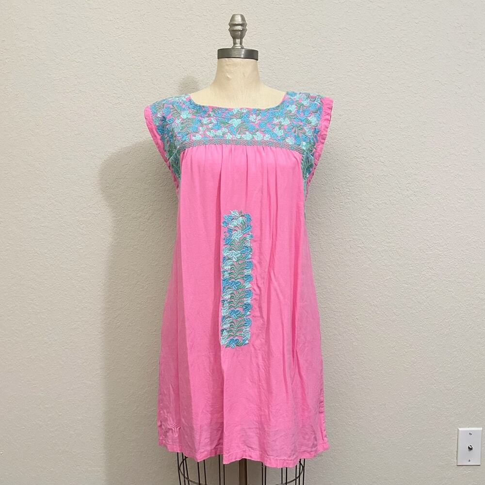J.MARIE Oaxaca Mini Dress Bubblegum Pink Floral Embroidered Boho